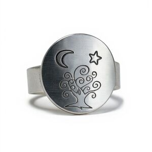 Handmade Tree of Life adjustable silver aluminum hypoallergenic medallion ring‎